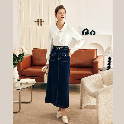 OLrain欧芮儿法式缎面蕾丝雪纺衫女早春2023年新款荷叶领甜美小衫 商品图3