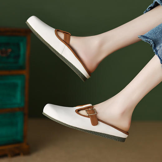 文艺个性，真皮撞色平底拖鞋LDKG-S5134 商品图7