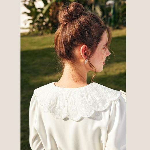 OLrain欧芮儿法式白色蕾丝领衬衫女早春2023年新款气质泡泡袖衬衣 商品图1