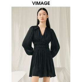 VIMAGE纬漫纪春季新款收腰修身气质显瘦连衣裙V1907549