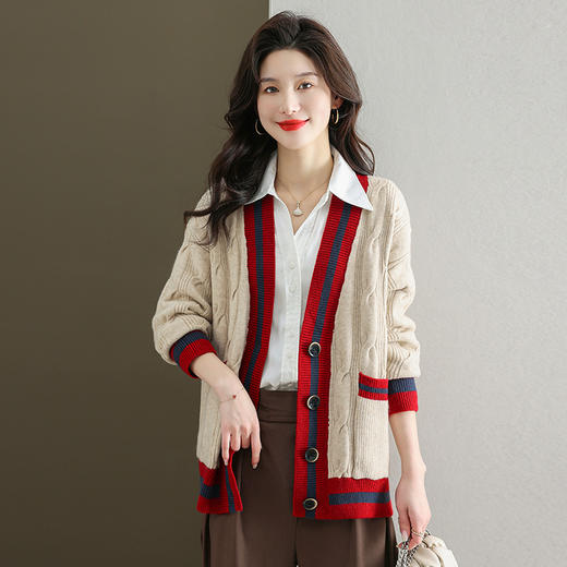 春季麻花针织开衫，外搭宽松洋气毛衣外套CC-JY-919 商品图1