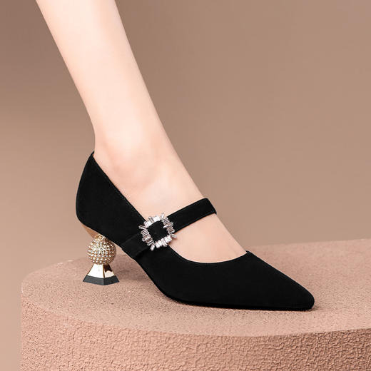 优雅百搭，手工真皮羊反皮尖头高跟单鞋HY-H3096 商品图3