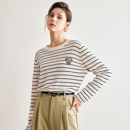 OLrain欧芮儿法式条纹针织衫女早春2023年新款宽松打底上衣 商品图2