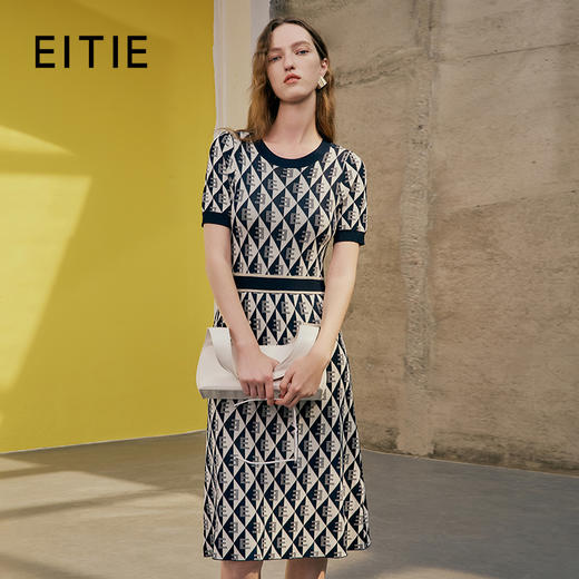 EITIE爱特爱夏季新款时尚舒适透气针织显瘦连衣裙女7301008 商品图0