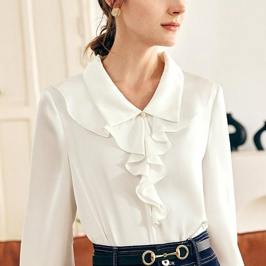 OLrain欧芮儿法式缎面蕾丝雪纺衫女早春2023年新款荷叶领甜美小衫 商品图1