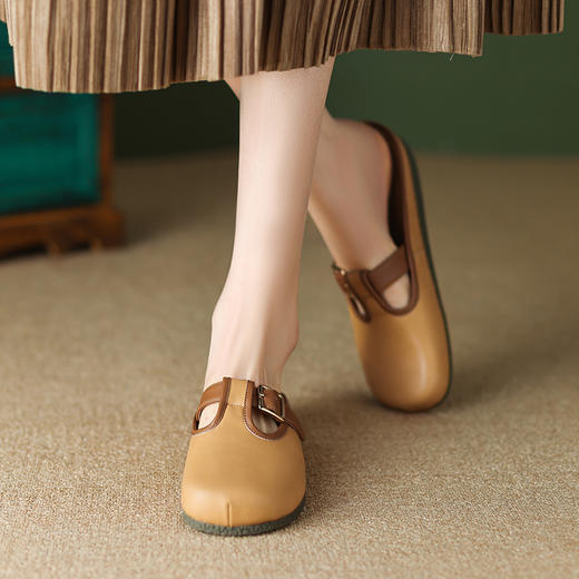 文艺个性，真皮撞色平底拖鞋LDKG-S5134 商品图1