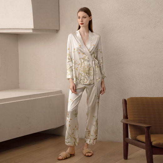Solo seta蚕丝睡衣套装中国风家居服两件套斜襟汉元素外穿女秋冬 商品图4