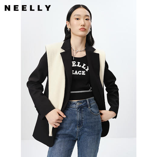 NEELLY纳俪商场同款黑色西装外套女2023春季新款一粒扣上衣时尚N23021W01060 商品图2