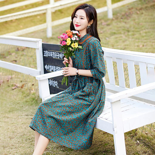 春季新款舒适透气口袋文艺中长款印花连衣裙HR-WN159 商品图2