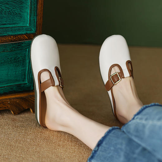 文艺个性，真皮撞色平底拖鞋LDKG-S5134 商品图8