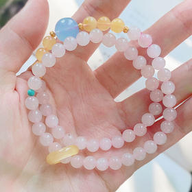 双圈和田玉藕粉海蓝宝手链平安顺遂