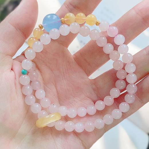 双圈和田玉藕粉海蓝宝手链平安顺遂 商品图0