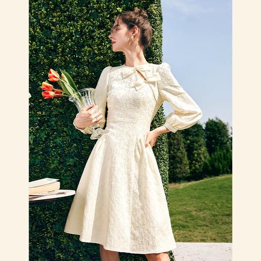 OLrain欧芮儿法式提花连衣裙女早春2023新款收腰镂空小心机茶歇裙 商品图0