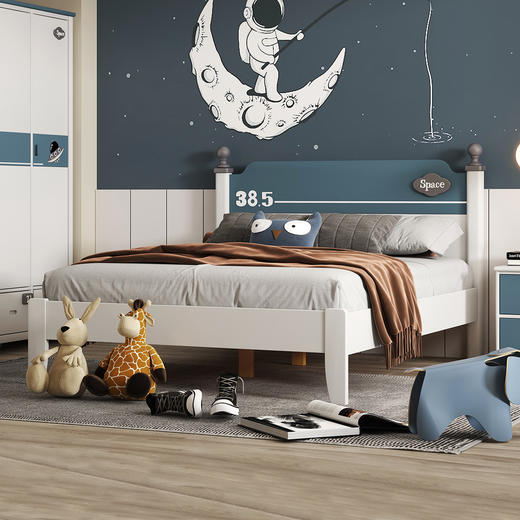 喜梦宝全实木成人床儿童床男孩女孩1.35米蓝色卡通1.5米床屏卧室家具巴斯光年 商品图1