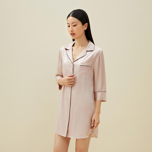 金三塔秋新品 真丝睡裙女纯色桑蚕丝衬衫式睡衣女(限价款) YSF9C301 商品图1