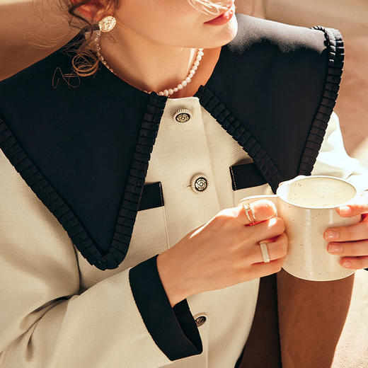 OLrain欧芮儿法式赫本风连衣裙女早春2023新款收腰小个子拼色裙子 商品图1