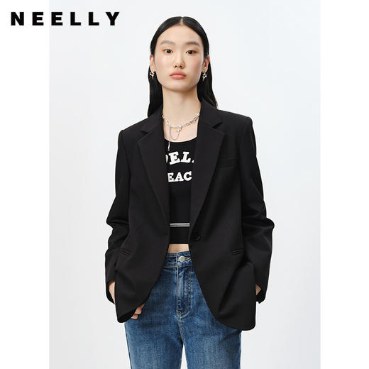 NEELLY纳俪商场同款黑色西装外套女2023春季新款一粒扣上衣时尚N23021W01060 商品图0