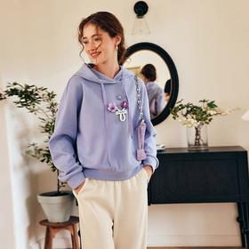 OLrain欧芮儿法式连帽抽绳卫衣女早春2023新款宽松手钩花针织上衣