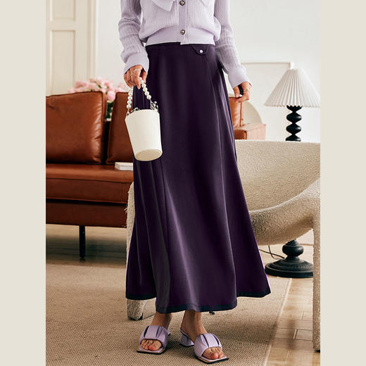 OLrain欧芮儿法式紫色半身裙女早春2023新款高腰显瘦中长款鱼尾裙 商品图0