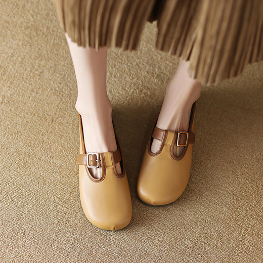 文艺个性，真皮撞色平底拖鞋LDKG-S5134 商品图3