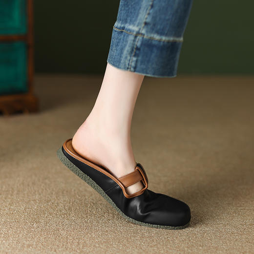 文艺个性，真皮撞色平底拖鞋LDKG-S5134 商品图10