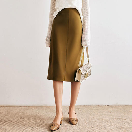 OLrain欧芮儿法式卡其色半身裙女早春2023新款高腰显瘦直筒铅笔裙 商品图0