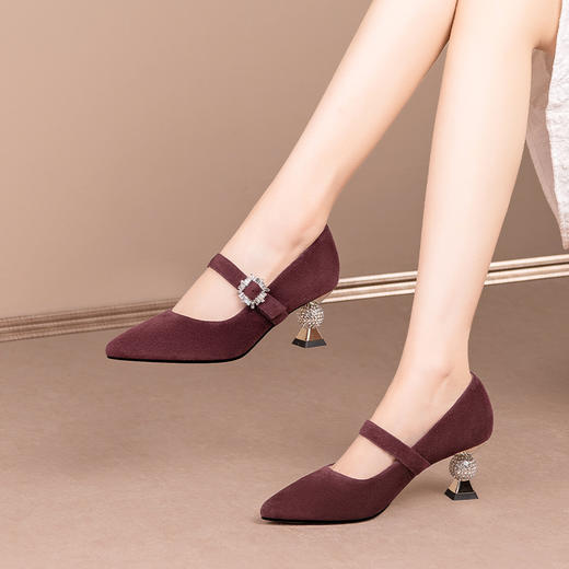 优雅百搭，手工真皮羊反皮尖头高跟单鞋HY-H3096 商品图2