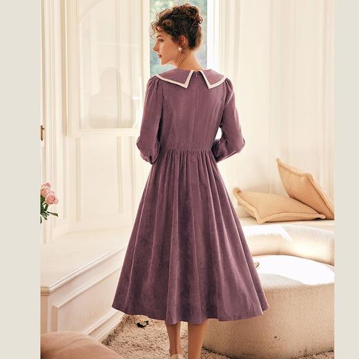 OLrain欧芮儿法式灯芯绒连衣裙女早春2023新款收腰大翻领撞色裙子 商品图2