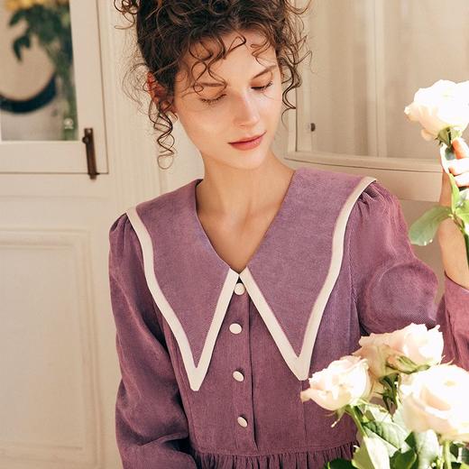 OLrain欧芮儿法式灯芯绒连衣裙女早春2023新款收腰大翻领撞色裙子 商品图1