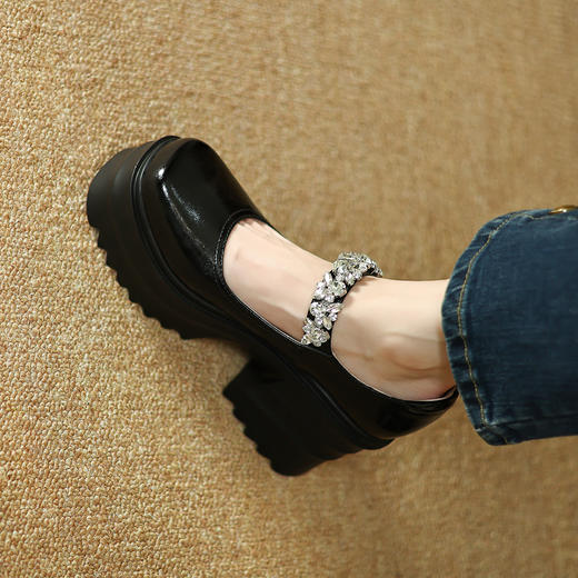 舒适减龄，厚底增高钉珠平头玛丽珍皮鞋ZM-M2879 商品图1