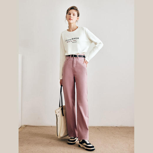 OLrain欧芮儿法式白色长袖T恤女早春2023年新款字母刺绣正肩上衣 商品图2