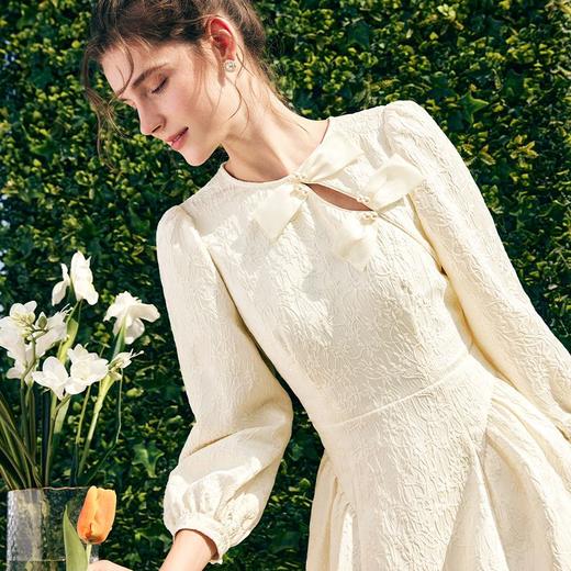 OLrain欧芮儿法式提花连衣裙女早春2023新款收腰镂空小心机茶歇裙 商品图1