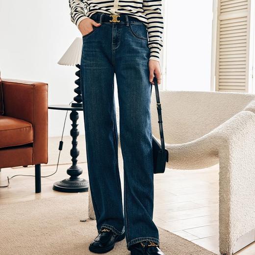 OLrain欧芮儿法式蓝色牛仔裤女早春2023年新款高腰直筒阔腿长裤 商品图13