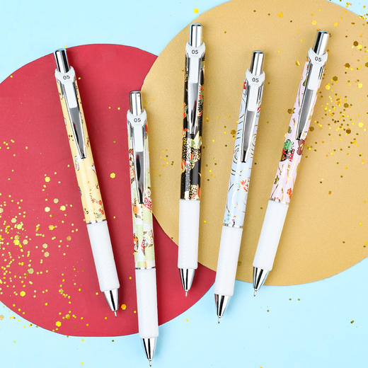 pentel派通BLN75友禅限定按动中性笔速干0.5mm学生考试黑色笔和风日系文艺范金鱼花兔猫头鹰图腾 商品图0