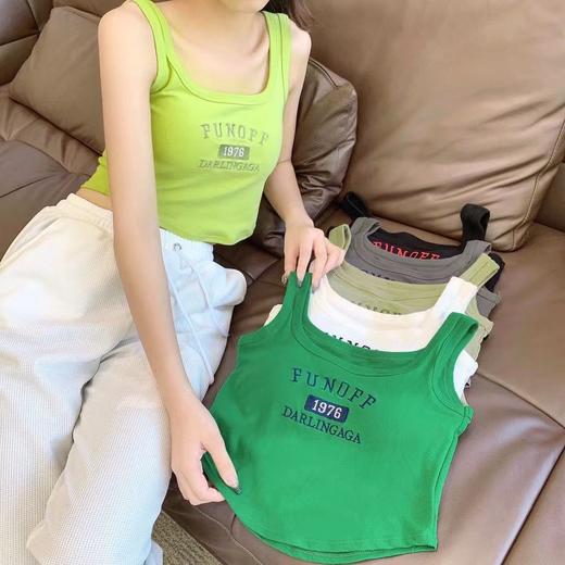 买一送一！春夏新款经典字母数字刺绣-固定杯背心 外穿修身打底百搭 运动背心 免穿文胸 自带文胸垫！ 商品图4