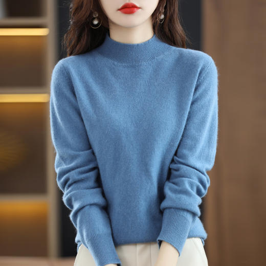 2023年春秋新款打底衫100%纯羊毛半高领针织衫 商品图3