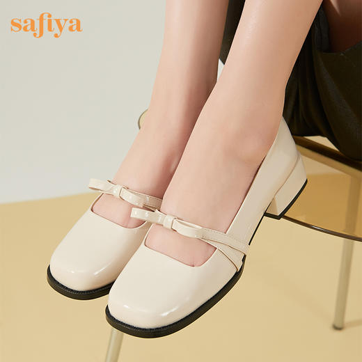 Safiya/索菲娅 法式方头2023年春季新款蝴蝶结粗跟复古玛丽珍单鞋 SF31111056 商品图6