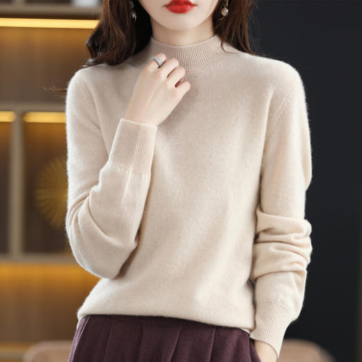 2023年春秋新款打底衫100%纯羊毛半高领针织衫 商品图1