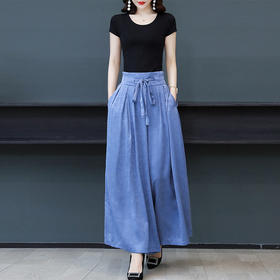 KQL-休闲裤 2023夏季阔腿裤女高腰垂感九分裤大码龟裂纹香云纱休闲裤女