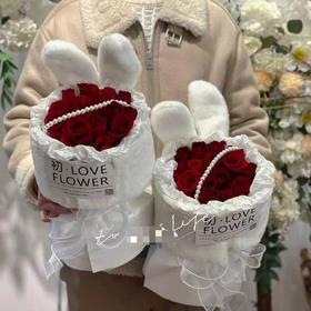 【BH】【KR】“兔”你开心  （11朵红玫瑰兔子花束）