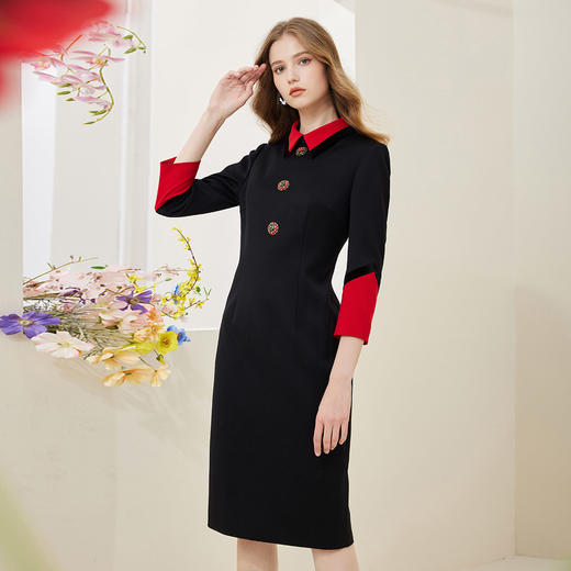 NA801斯尔丽瑟俪2023春季新款撞色翻领合体时尚连衣裙 商品图2