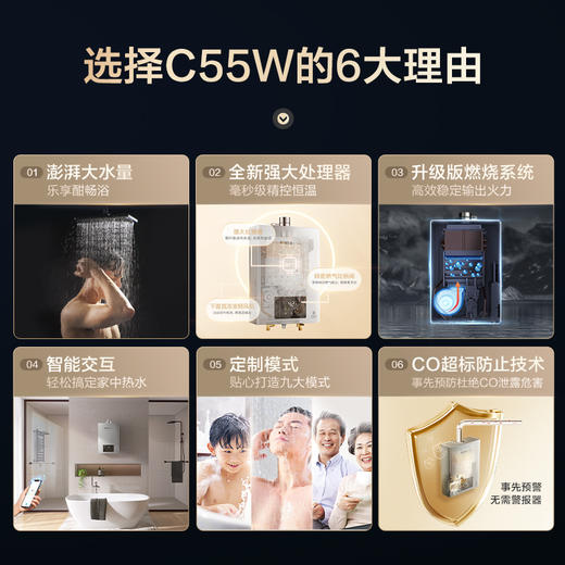 林内燃气热水器家用恒温天然气静音智能洗澡进口CPU节能16升C55W 商品图1