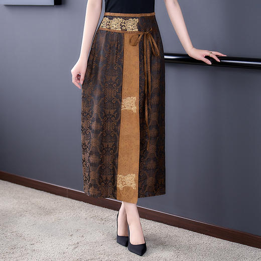 【AHM】香云纱莨绸半身裙中长款女夏2023新款纯桑蚕丝裙子花松紧腰妈妈装 商品图1