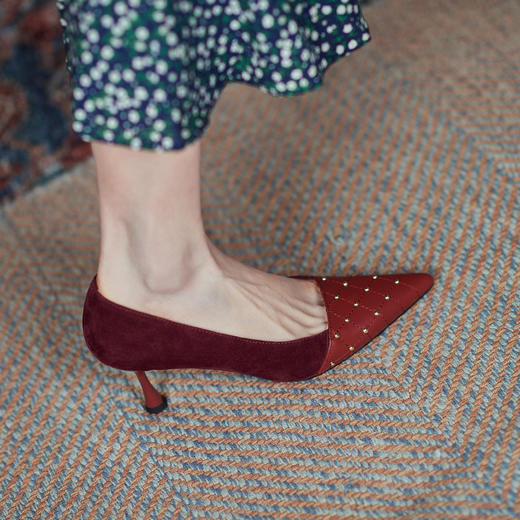 爆款百搭，真皮拼接尖头高跟鞋HBP-1381 商品图3