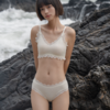 靴下物内衣女无尺码薄款华夫格蕾丝边文胸内裤套装舒适无钢圈胸罩 商品缩略图3