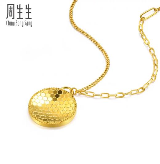 2楼周生生亮镜金圆形蜂巢小太阳5G黄金项链约7.8g左右 商品图2