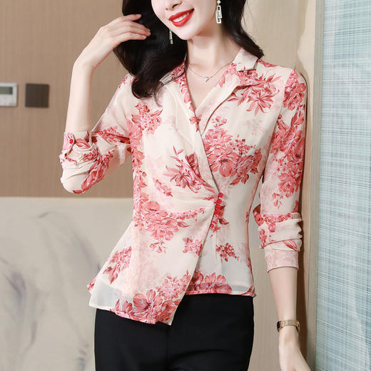 AHM jxfs8280雪纺衫印花西装领气质衬衫 商品图0