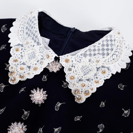 NA821斯尔丽瑟俪2023春季新款蕾丝钉珠撞色小白领减龄修身连衣裙 商品图4