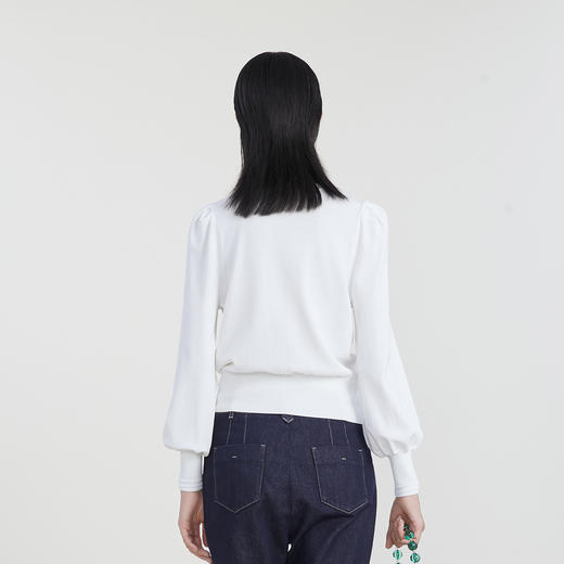 谜底套头针织衫女2023春季新款甜美可爱泡泡袖绣花上衣231MZ0309 商品图2