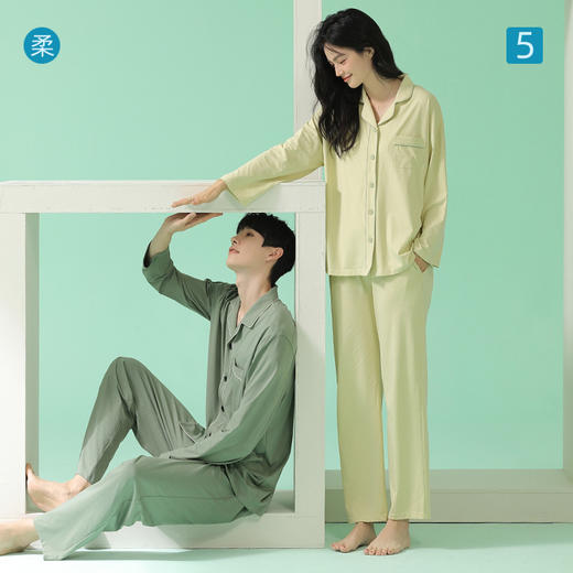 【超柔软】自然醒情侣睡衣莫代尔春款女无勒痕腰头纯棉AAAAA简约男士套装家居服抗菌JLM 商品图1